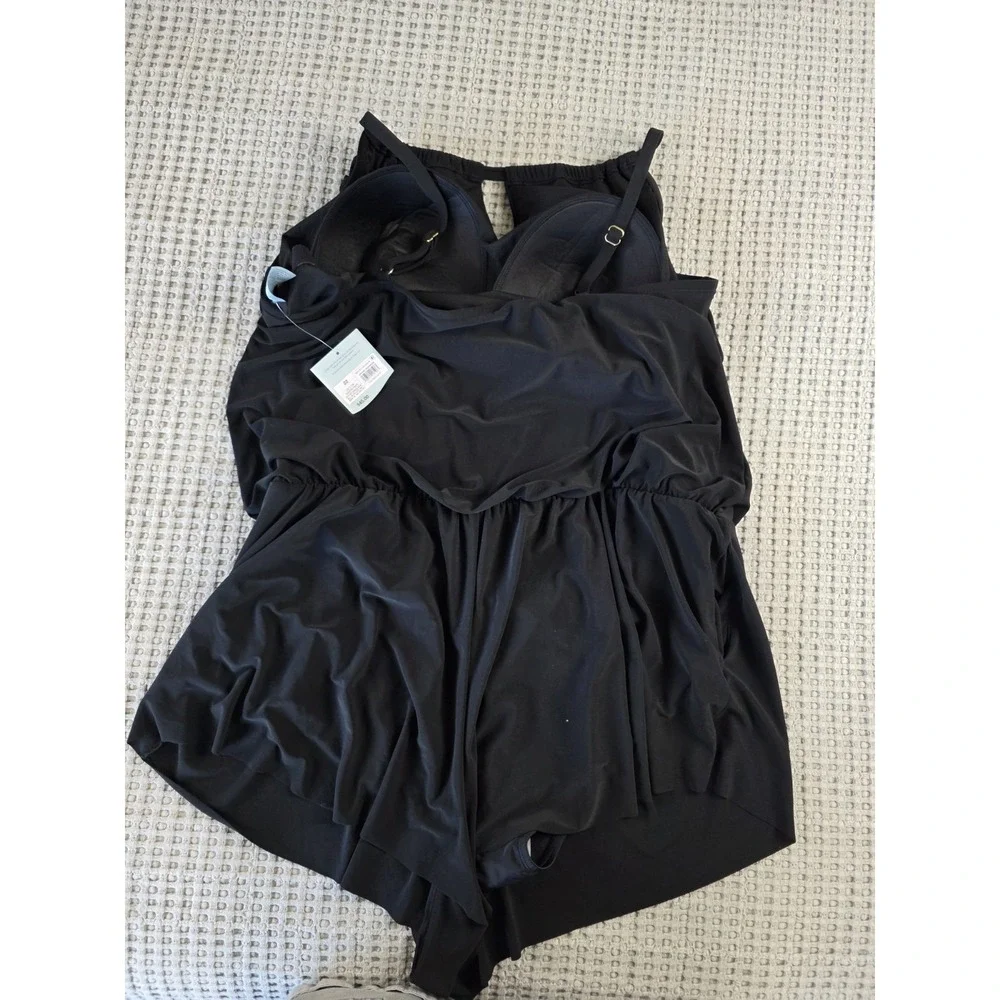 Womens Black Swim Romper Size Juniors 17 Blouson Tankini One Piece NWT (323)